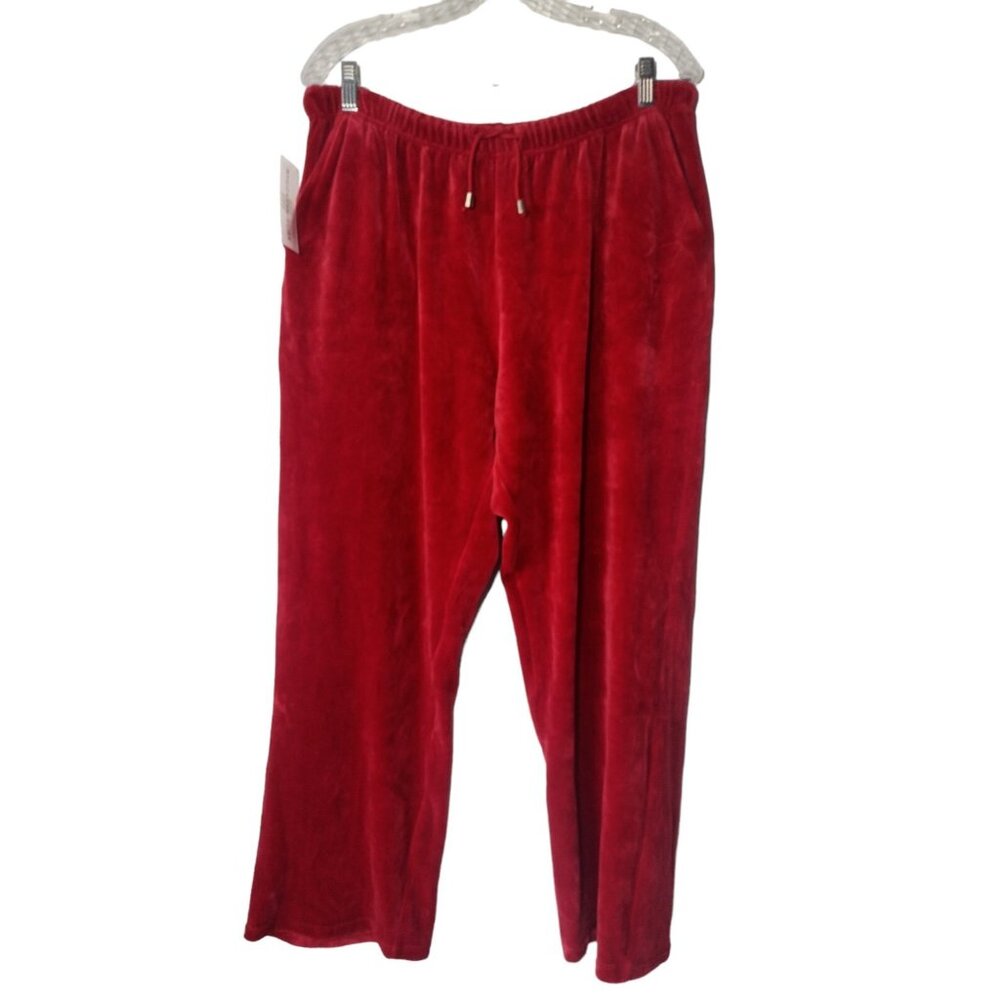 Marisa Christina Velour Wide Leg Track Pant XL Red Stretch Vtg Athleisure NEW